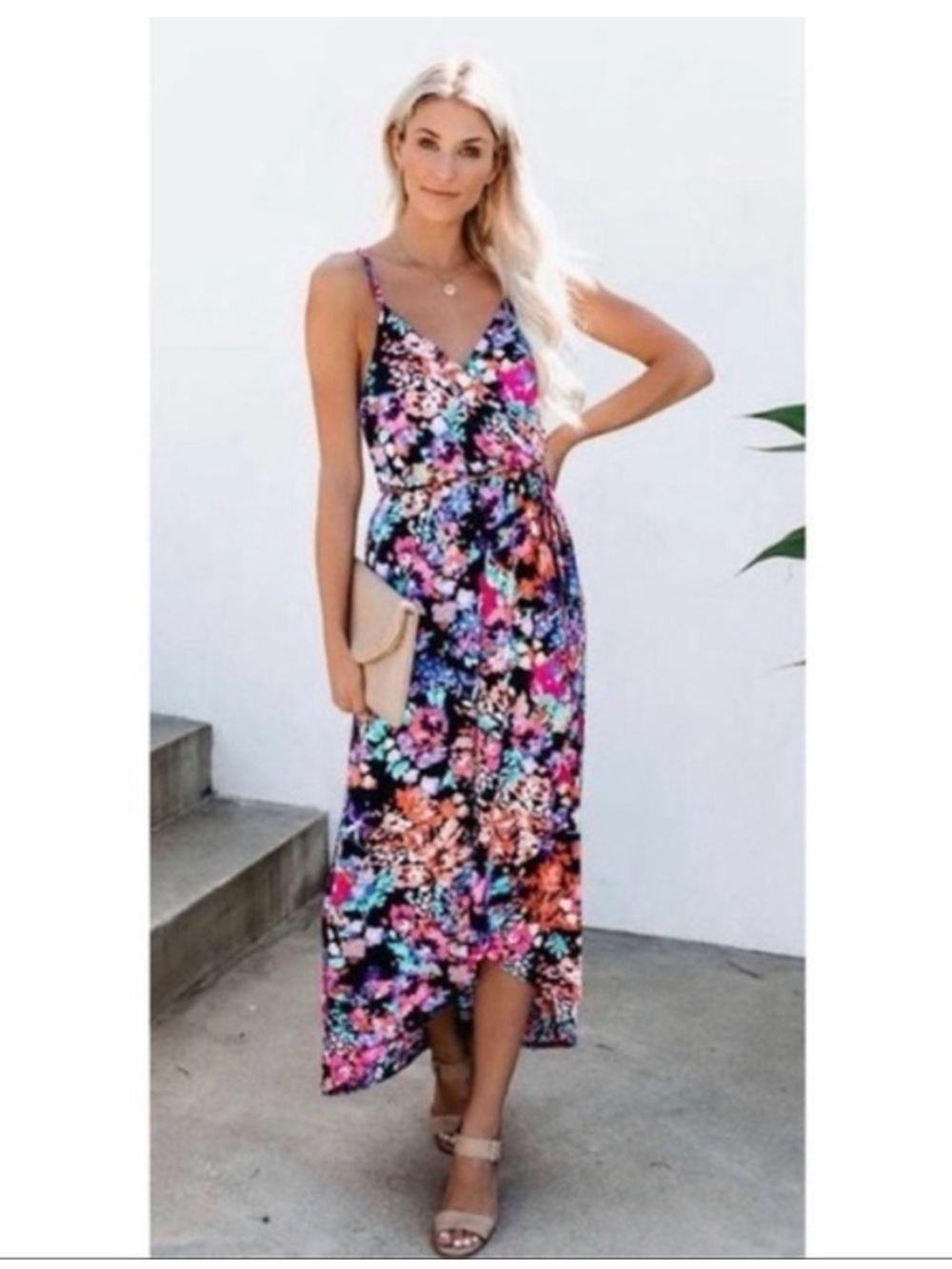 143 Story by Line Up Floral Navy‎ Maxi Dress with Criss Cross Back Small